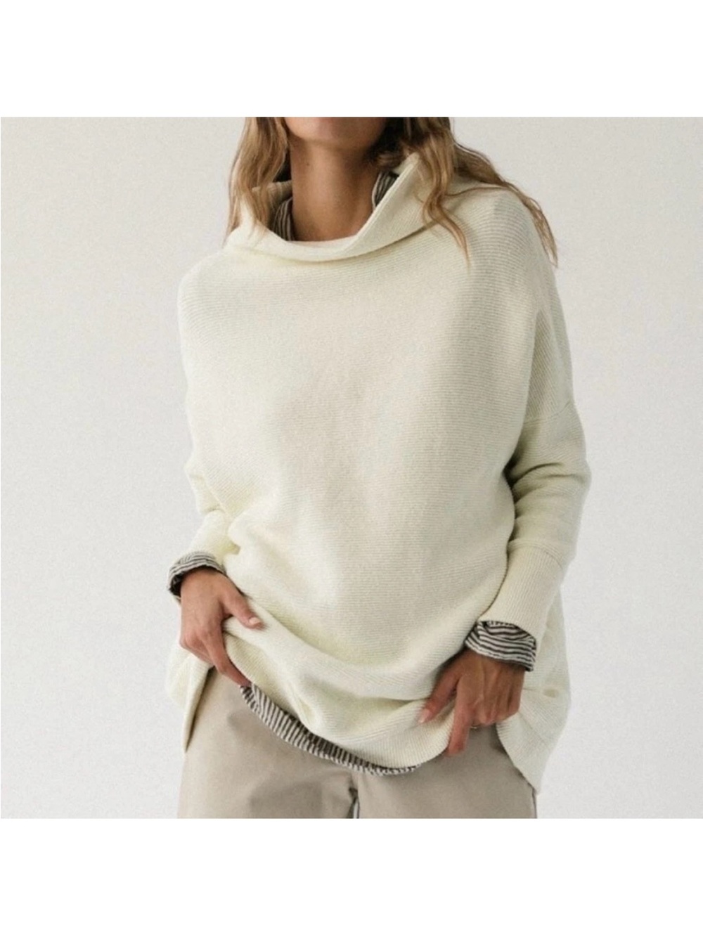 FREE PEOPLE Ottoman Slouchy Tunic Sweater Cream Cowl Neck Oversized S